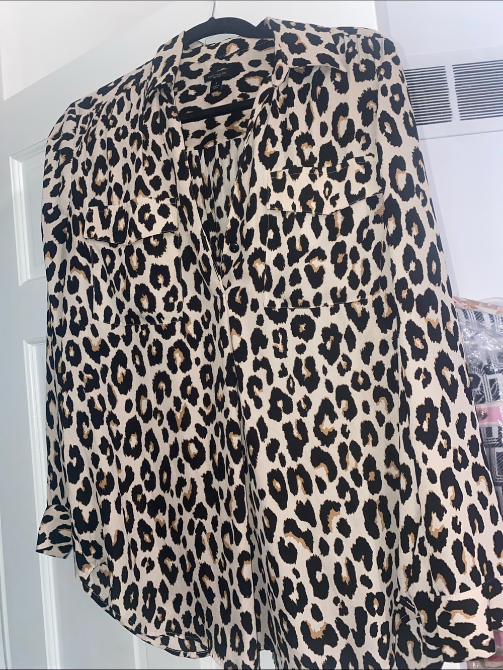 Ann Taylor Leopard-Print Button Front Blouse - Beige/Black/Brown